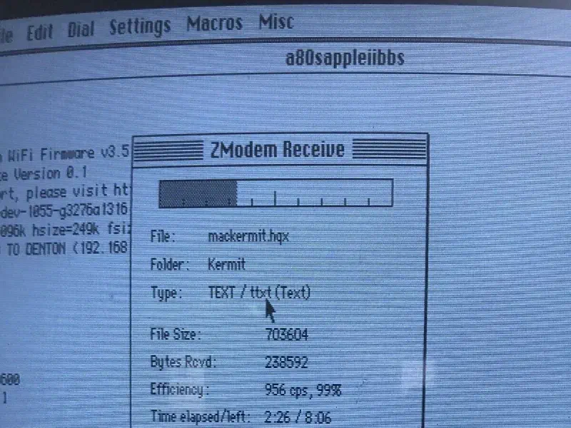wifimodem facilitating a zmodem transfer